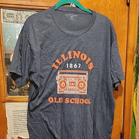 Life Is Good Illinois Old School Tee - Blue and Orange - Picture 1 of 3